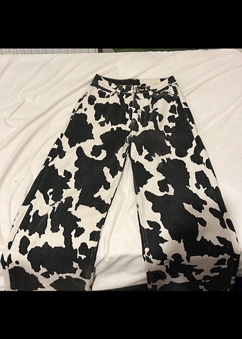 Kadın siyah beyaz inek Desenli Salaş Pantolon - Görsel 2