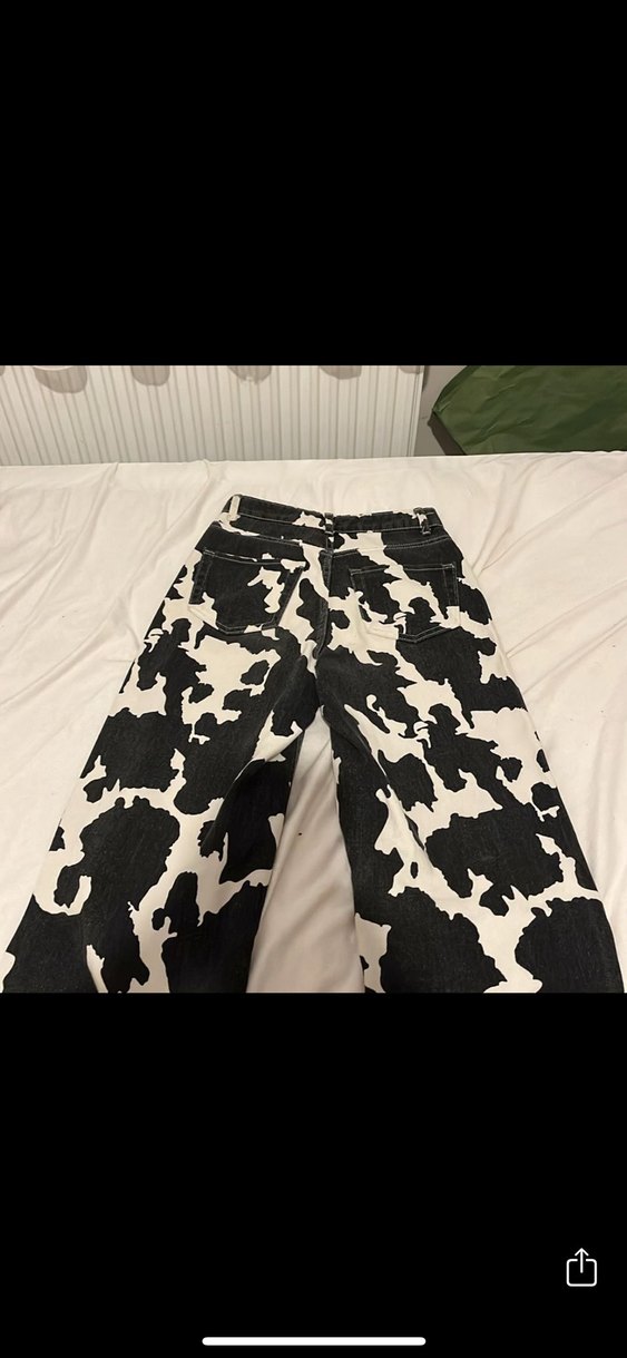 Kadın siyah beyaz inek Desenli Salaş Pantolon - Görsel 3