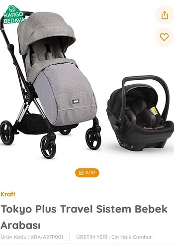 Kraft Tokyo Plus Gri Travel Sistem Bebek Arabası