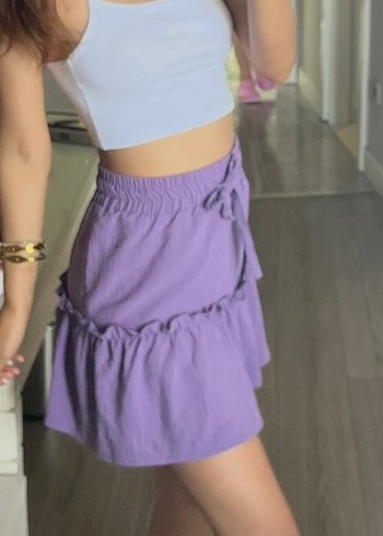 s Beden mor Renk Fırfırlı Mor Mini Etek