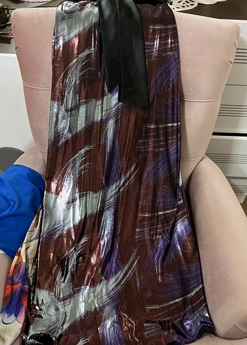 36 Beden Kahverengi Tie-Dye V Yaka Midi Elbise