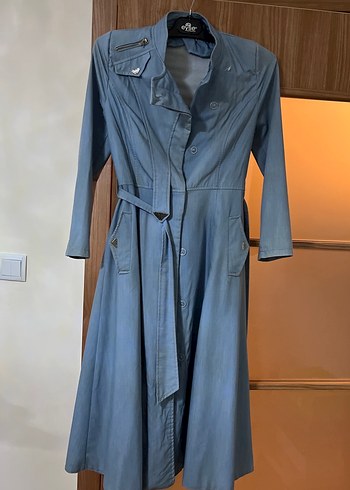 Uzun Kollu Düğmeli Denim Kadın Kaban