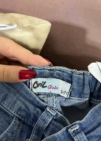 7 Yaş Beden Gri Mavi lastikli Dar Paça Denim Pantolon