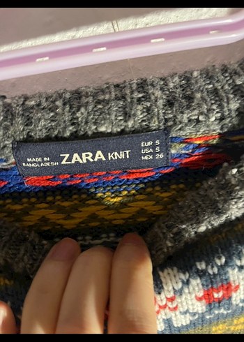 Zara Renkli Bohem Desenli Uzun Kollu Triko Kazak
