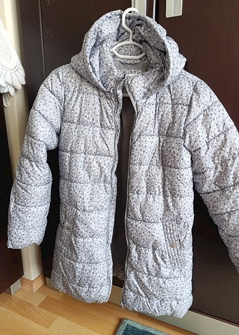 11-12 Yaş Beden Gri Kapüşonlu Midi Mont