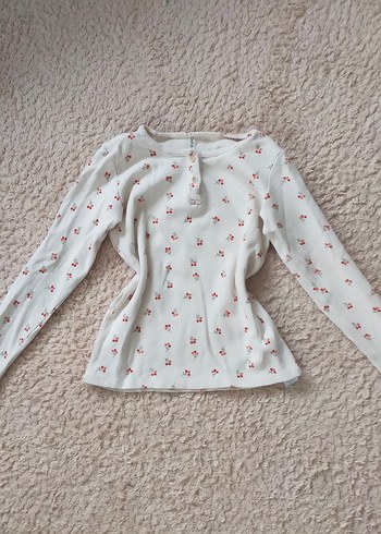9 Yaş Beden Beyaz Çiçek Desenli Pijama Takımı