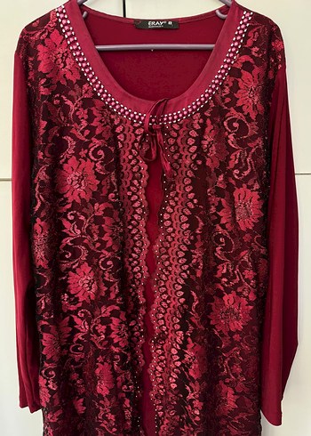 Bordo Dantel Detaylı Uzun Kollu elbise