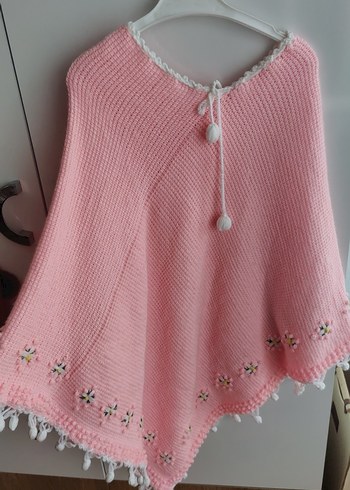 Pembe Nakışlı El Örgüsü Kız Panço 7 yaş ile 10 yaş arası uyar - Görsel 2