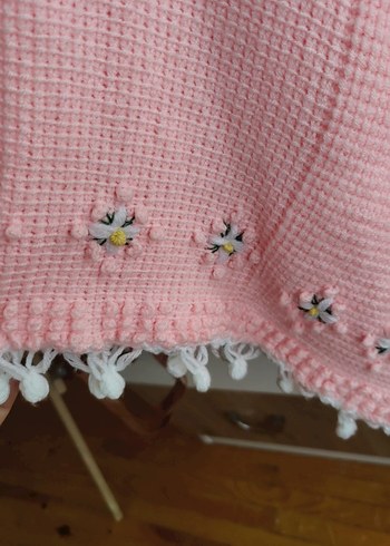 Pembe Nakışlı El Örgüsü Kız Panço 7 yaş ile 10 yaş arası uyar - Görsel 3