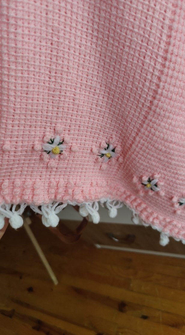 Pembe Nakışlı El Örgüsü Kız Panço 7 yaş ile 10 yaş arası uyar - Görsel 3