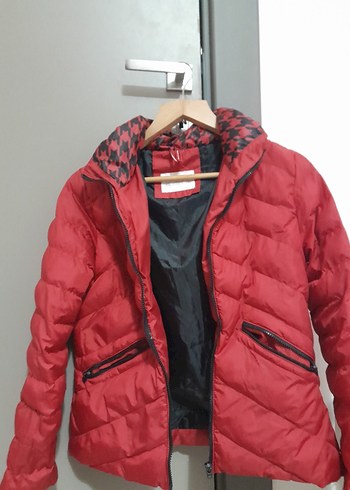 Kırmızı Kadın Midi Kışlık Mont Kapüşonlu - Görsel 2