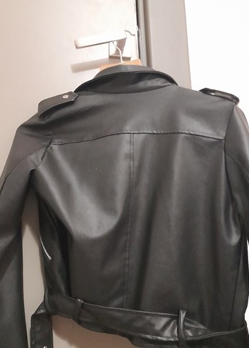 Siyah Deri Biker Ceket, Fermuarlı, İnce Kesim - Görsel 5