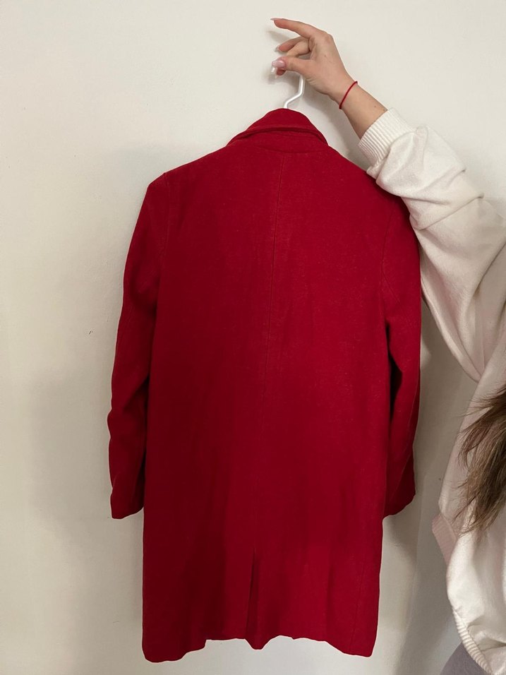 Kırmızı Kadın Midi Kaban, Düğmeli, Regular Fit - Görsel 2