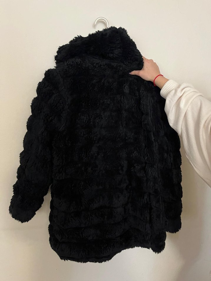 Siyah Kadın Suni Kürk Midi Kaban - Görsel 2