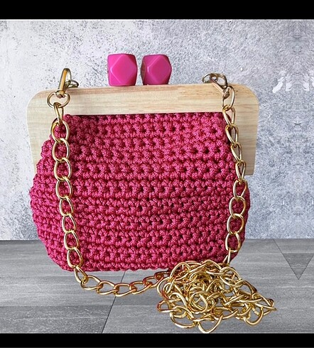 Pembe Zincirli Kadın Kol Çantası Burslu Makrome Çanta