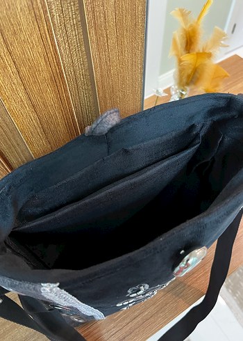 Nakışlı Siyah Süet Bohem Kadın Çanta Gotik Çapraz Çanta - Görsel 3