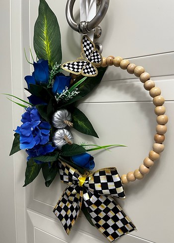 Mavi Ortanca Yapay Çiçekli Boncuklu Kapı süsü - Görsel 3