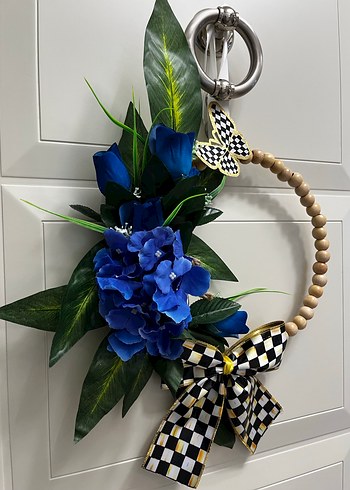 Mavi Ortanca Yapay Çiçekli Boncuklu Kapı süsü - Görsel 2