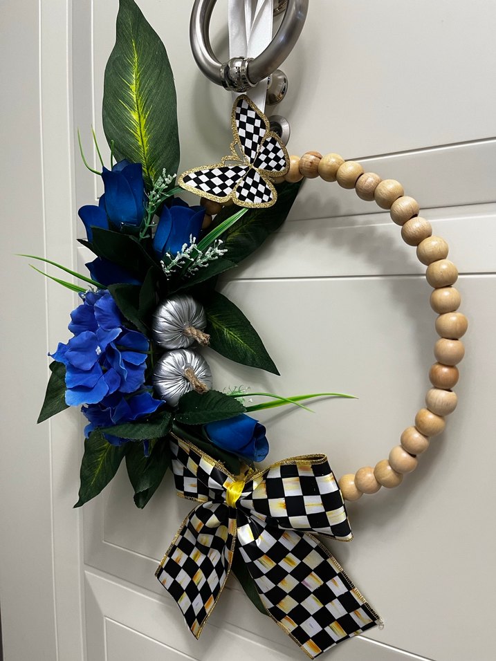 Mavi Ortanca Yapay Çiçekli Boncuklu Kapı süsü - Görsel 3