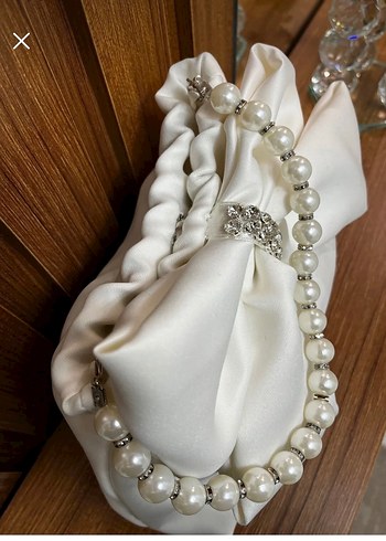 İnci Saplı Beyaz Fiyonklu Kadın Abiye Çanta Taşlı Gelin Çantası. - Görsel 2