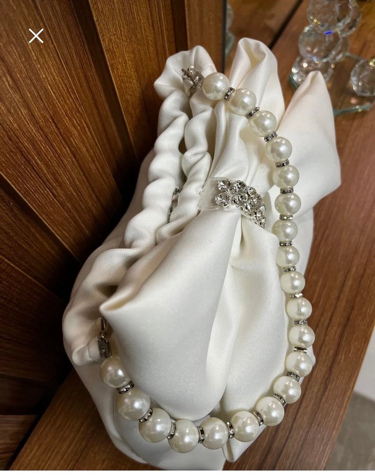 İnci Saplı Beyaz Fiyonklu Kadın Abiye Çanta Taşlı Gelin Çantası. - Görsel 2