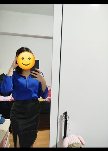 Parlak Mavi Uzun Kollu Ofis Bluzu