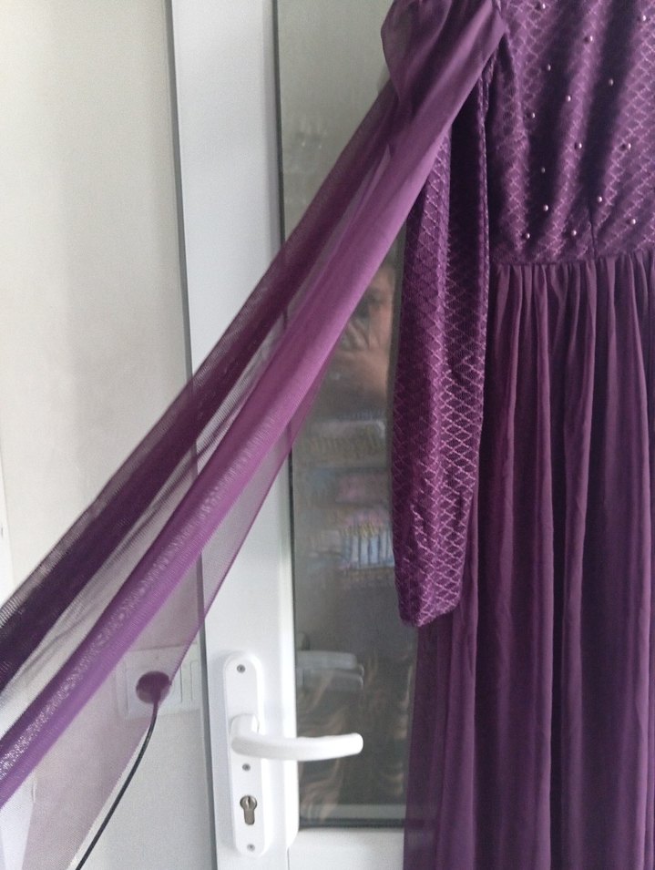 Mor Bohem Uzun Kollu Uzun Elbise - Görsel 3