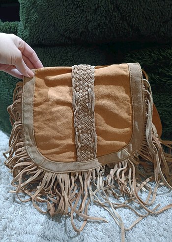 j Püsküllü Kadın Süet Çanta - Görsel 2