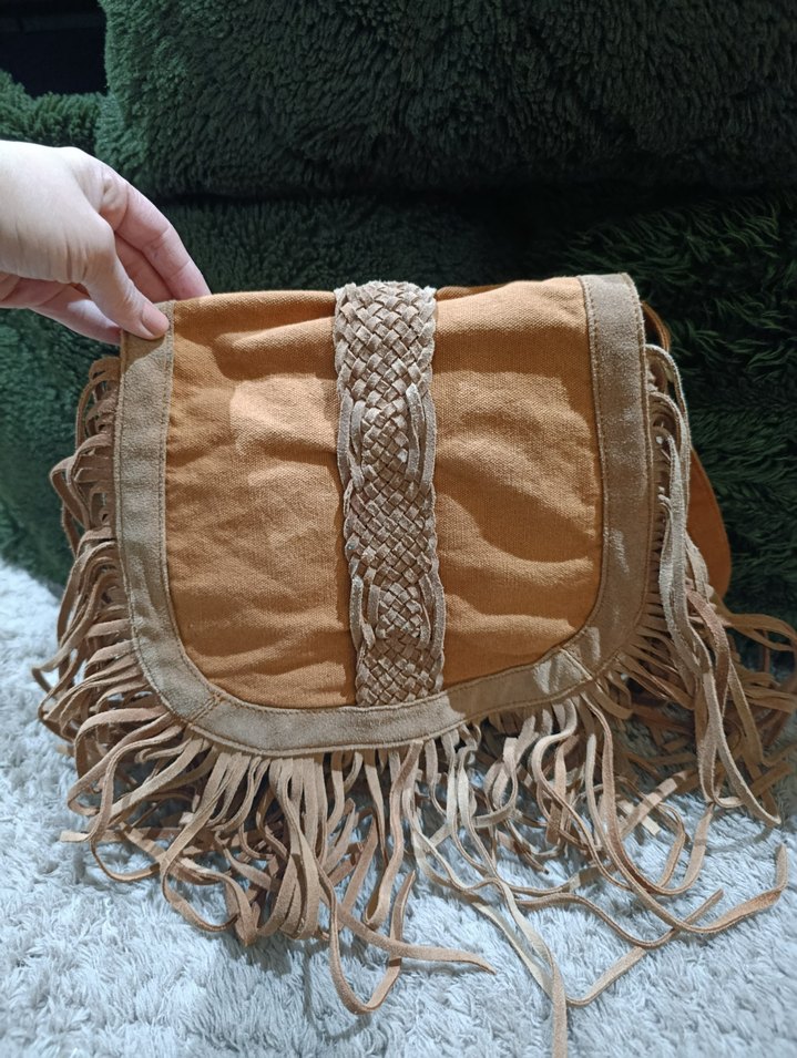 j Püsküllü Kadın Süet Çanta - Görsel 2