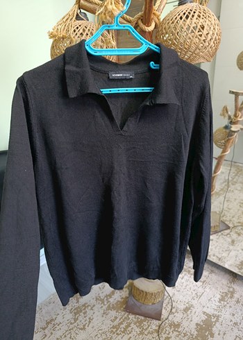 Siyah Kadın Uzun Kollu Polo Yaka Kazak - Görsel 3