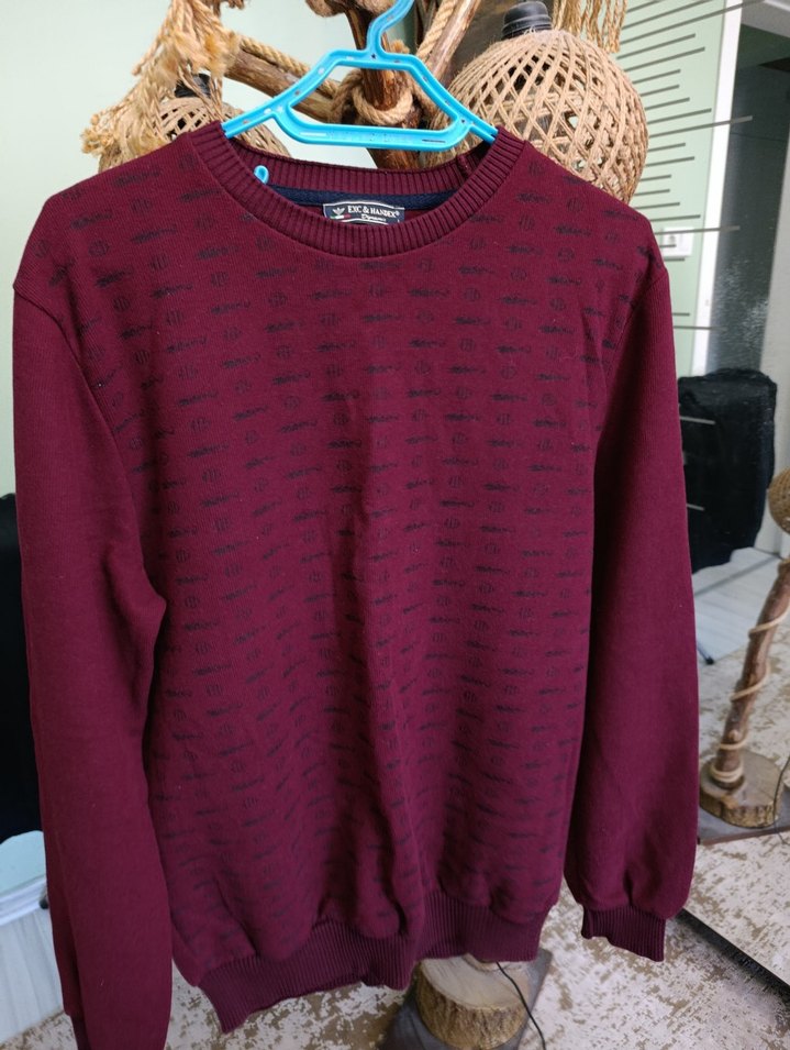 Bordo Erkek Triko Bisiklet Yaka Kazak - Görsel 2