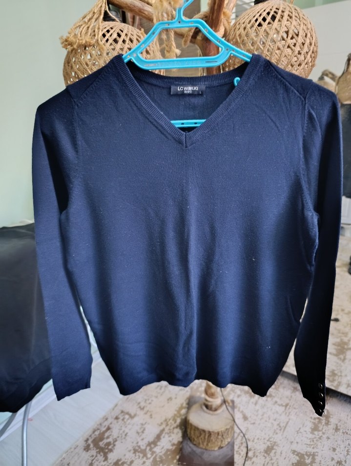 Kadın Lacivert V Yaka Pamuklu Kazak - Görsel 2