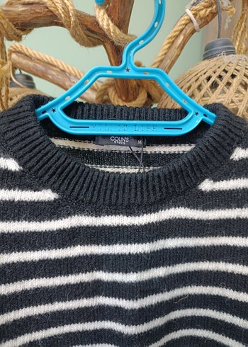 Kadın Siyah Gri Çizgili Örgü Kazak - Görsel 3