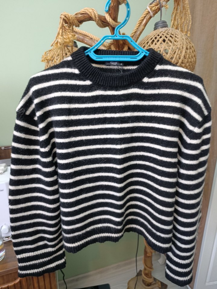 Kadın Siyah Gri Çizgili Örgü Kazak - Görsel 2