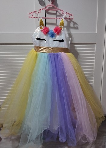 Diğer Çok Renkli Kız Çocuk Unicorn Elbise