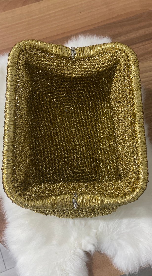 Kürk Detaylı Altın Renk Örgü Kadın Clutch Çanta - Görsel 5