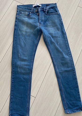 Düğmeli Mavi Erkek Denim Pantolon - Görsel 2