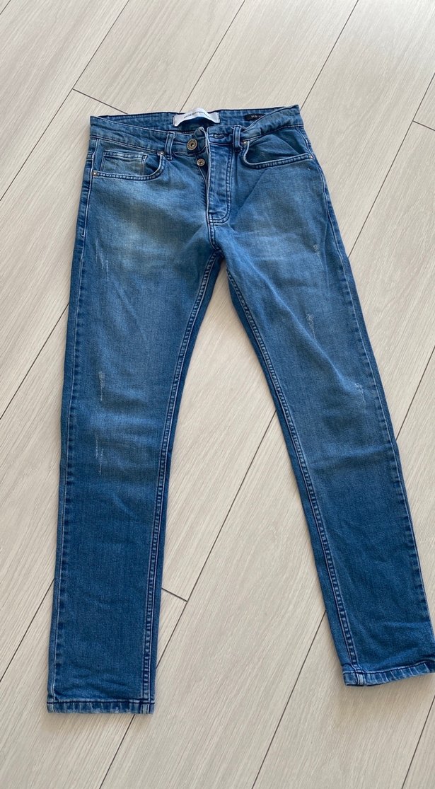 Düğmeli Mavi Erkek Denim Pantolon - Görsel 2