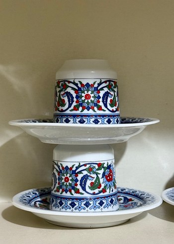 Renkli Çini Desenli Fincan ve Tabak Seti