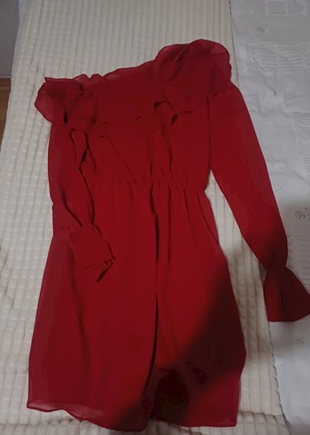 Uzun Kollu Kırmızı Mini Elbise