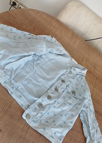 7 Yaş Beden Mavi Baskılı Kız Denim Ceket