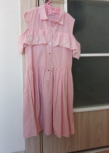 Pembe Fırfırlı koz cocuk Midi Elbise