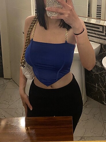 Lacivert zincirli crop
