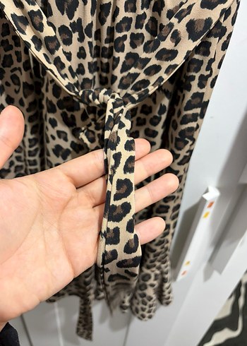 Kahverengi Leopar Desenli Uzun Kollu Elbise - Görsel 3