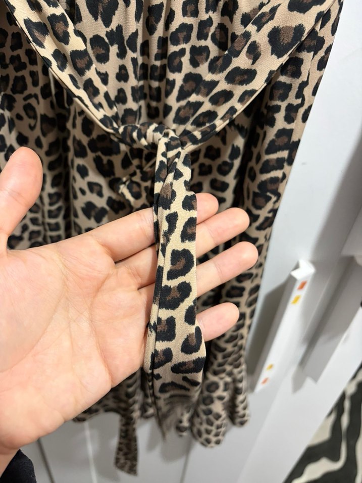 Kahverengi Leopar Desenli Uzun Kollu Elbise - Görsel 3