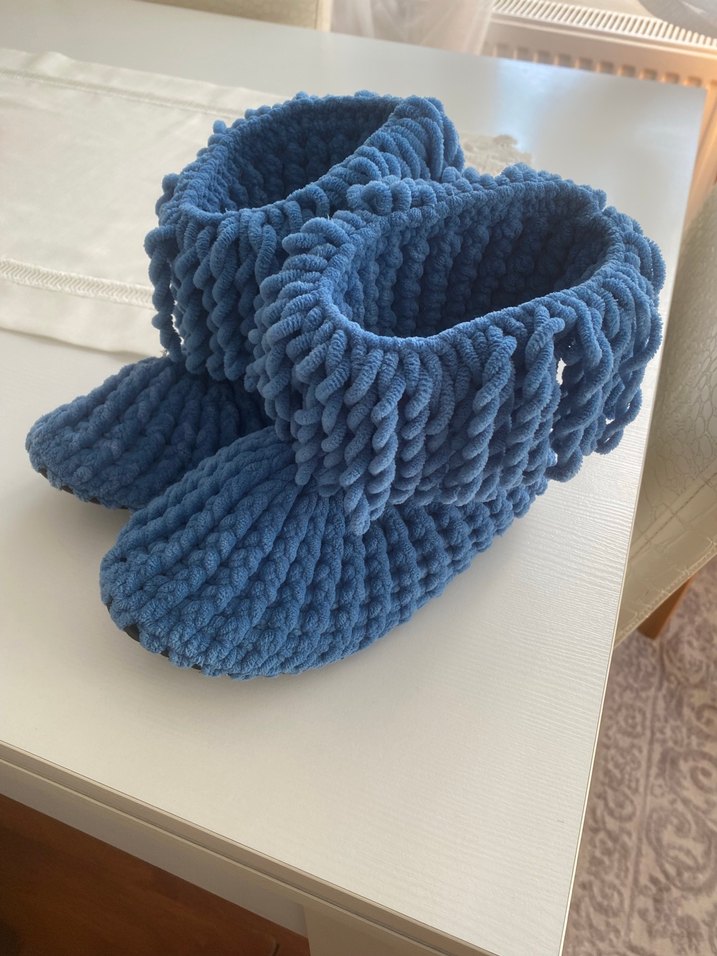 Mavi Örgü Erkek Bebek Patik - Görsel 2