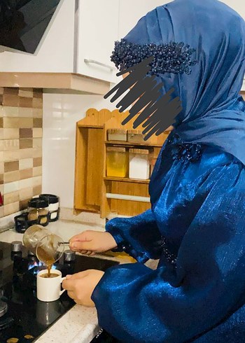 44 Beden Lacivert Uzun Kollu Drapeli Elbisesi