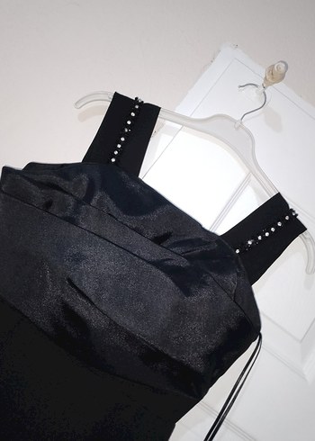 Siyah kalın askılı Midi Mezuniyet Elbisesi - Görsel 3