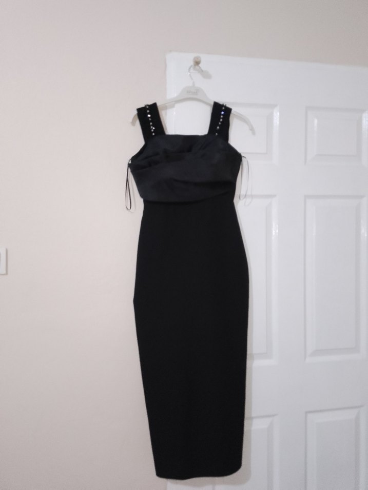 Siyah kalın askılı Midi Mezuniyet Elbisesi - Görsel 2