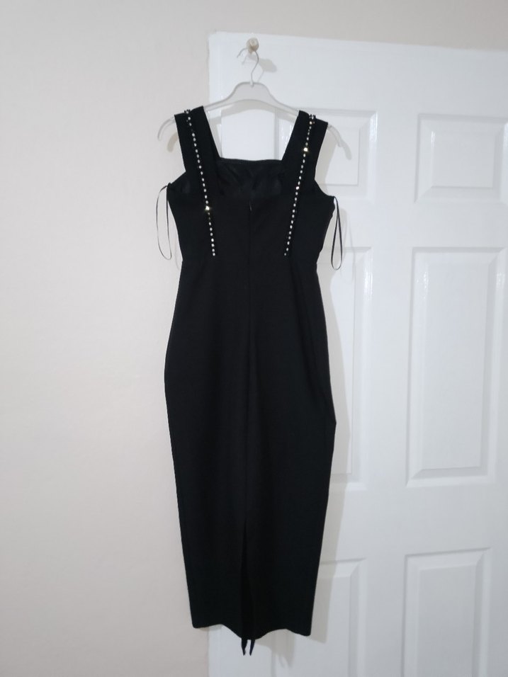 Siyah kalın askılı Midi Mezuniyet Elbisesi - Görsel 4